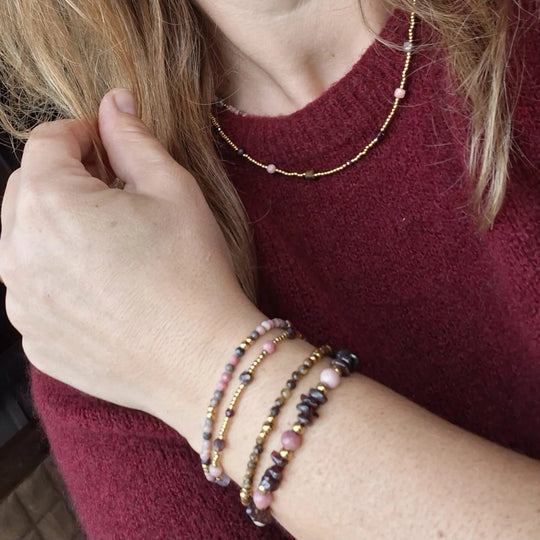 Ketting 45 cm goud met edelstenen