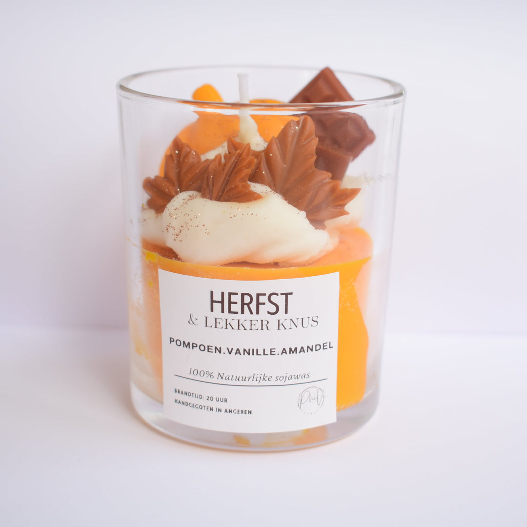 handgemaakte geurkaars herfst | pompoen vanille amandel