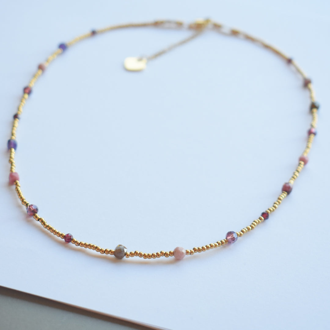 Ketting 45 cm goud met edelstenen