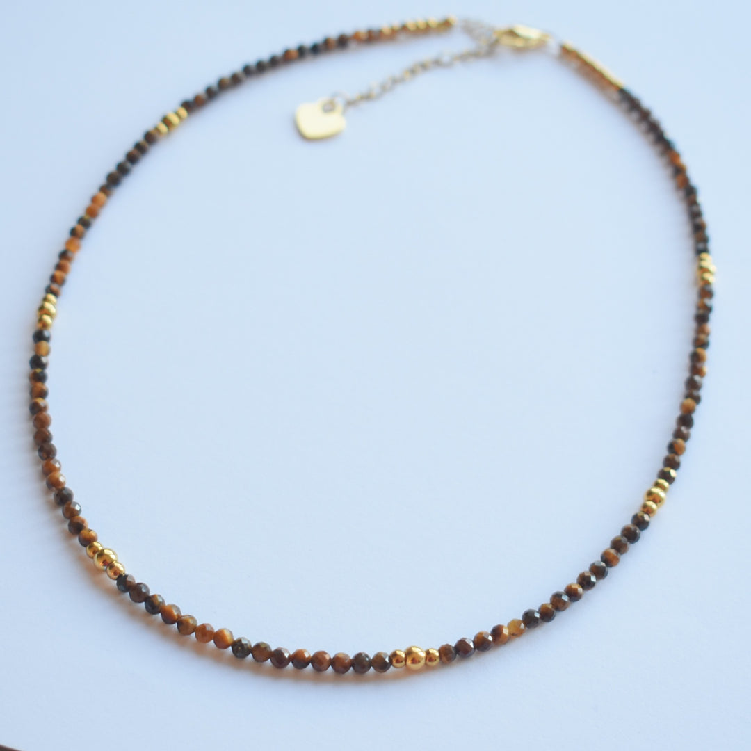 Sieraden set ketting met armband bruine tijgeroog stenen