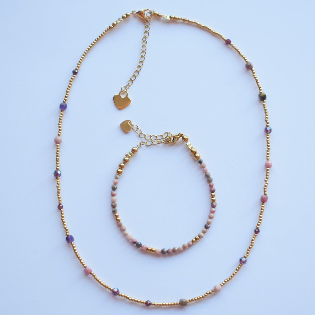 Ketting 45 cm goud met edelstenen