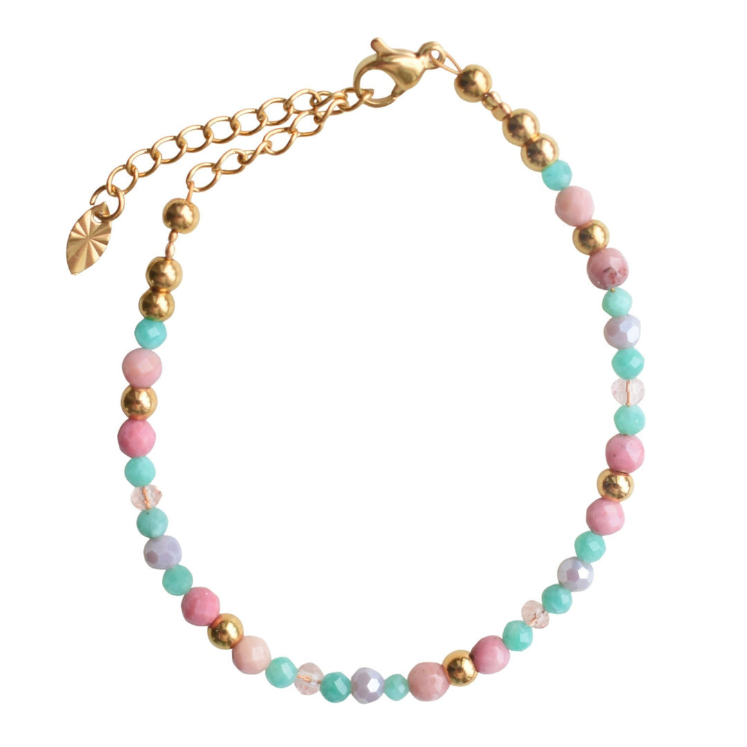 Armbanden set stainless steel amazoniet rhodoniet