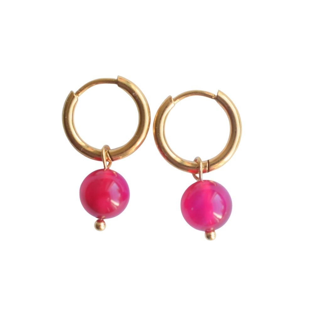 Oorbellen roze agaat goud