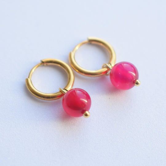 Oorbellen roze agaat goud