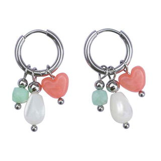 Oorbellen hartje en schelp zilver