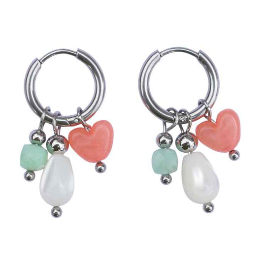 Oorbellen hartje en schelp zilver