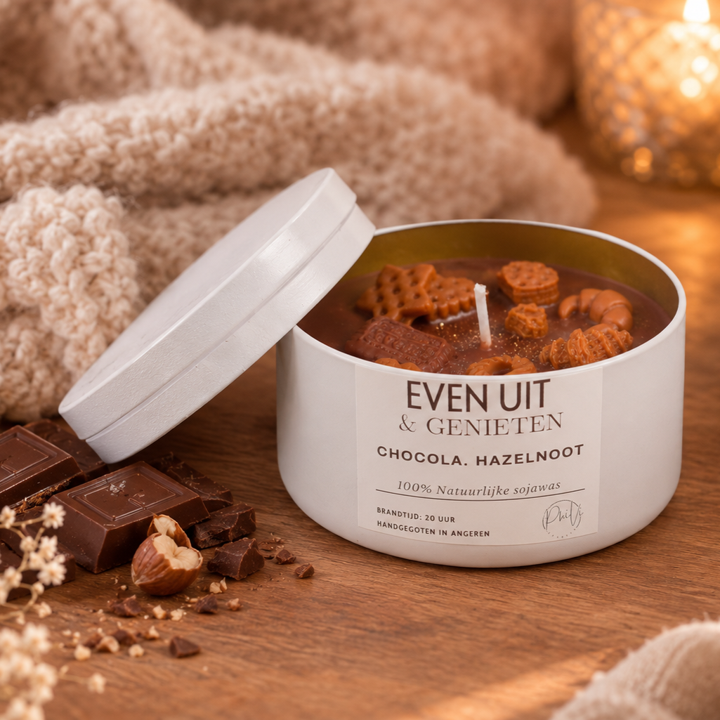 handgemaakte geurkaars chocola hazelnoot | even uit & genieten