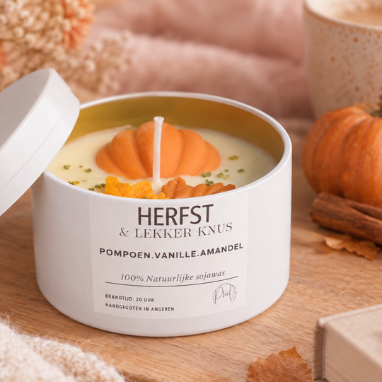 handgemaakte geurkaars pompoen vanille amandel | herfst & lekker knus