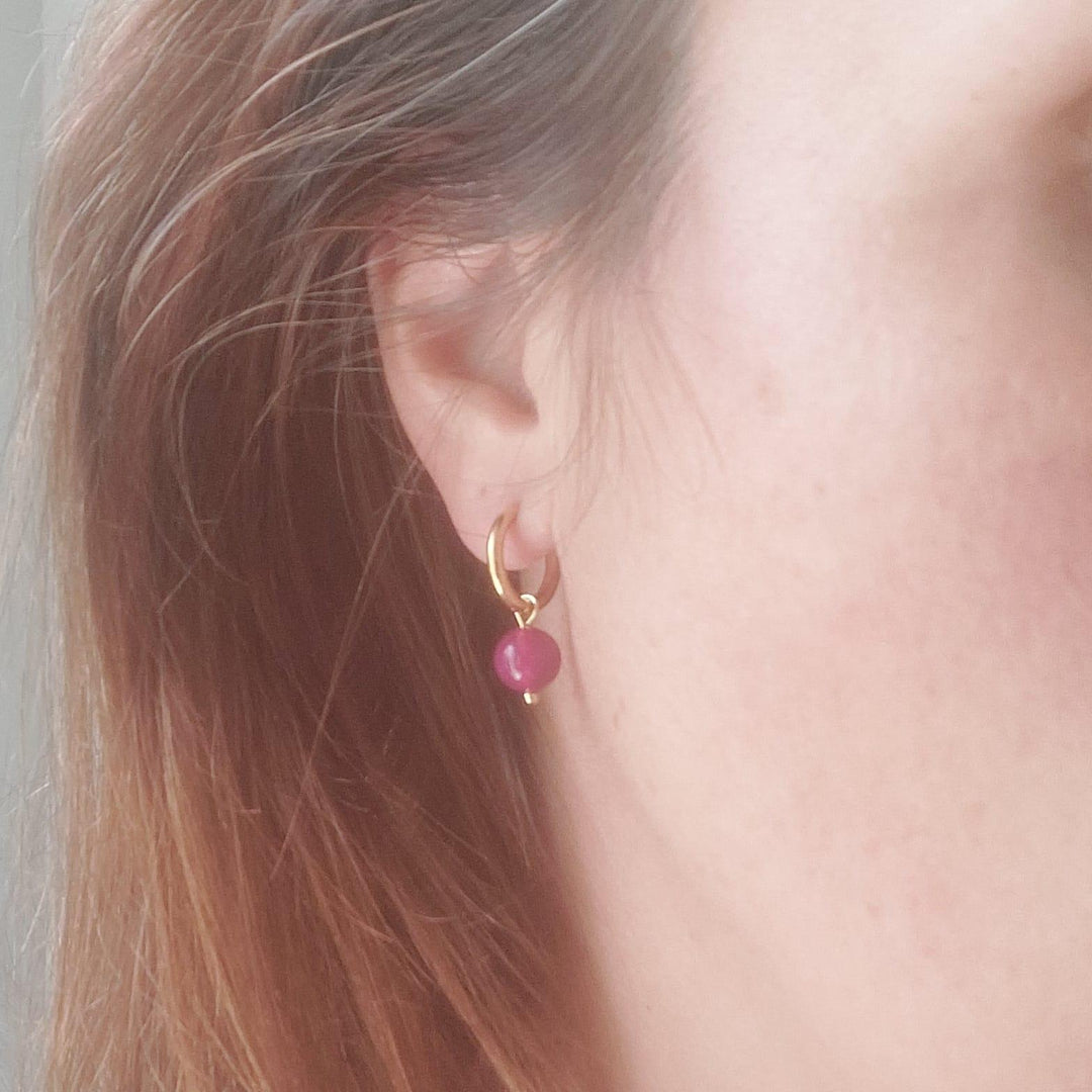 Oorbellen roze agaat goud