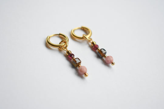 Oorbellen bordeaux rood en roze