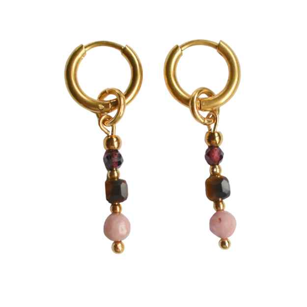 Oorbellen bordeaux rood en roze