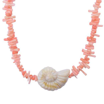 Ketting ocean schelp koraal zalmroze goud
