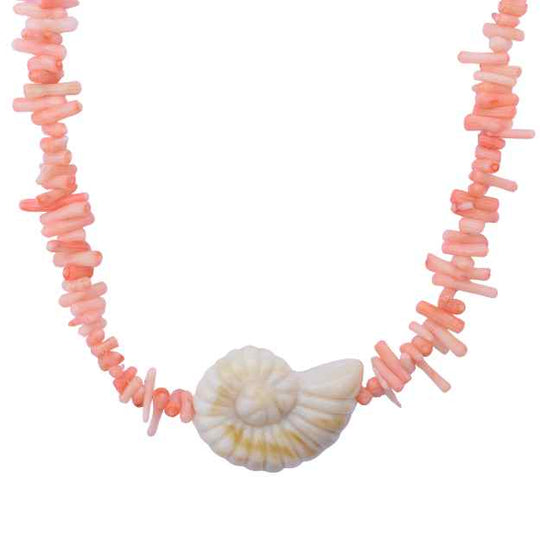 Ketting ocean schelp koraal zalmroze goud