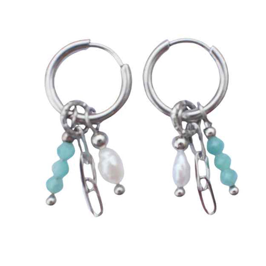 Oorbellen zilver met hangertjes amazoniet