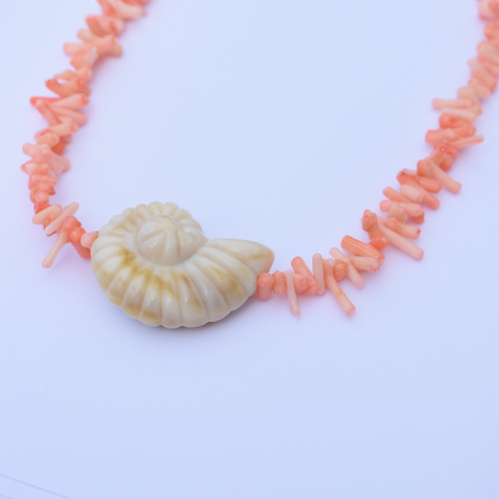 Ketting ocean schelp koraal zalmroze goud